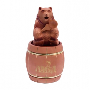 Бочонок с обручами с медведем, выточенным на станке цвета дуб